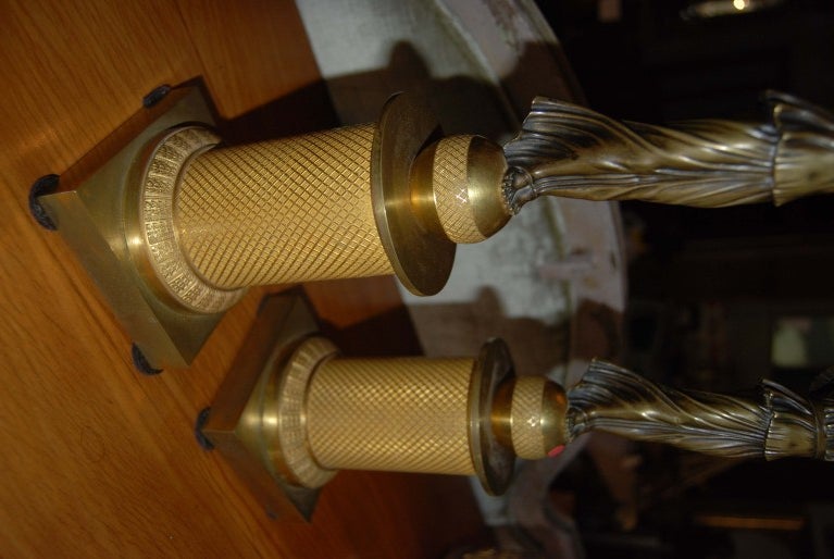 19th Century Pair 19th c. Bronze Winged Victory Candlesticks