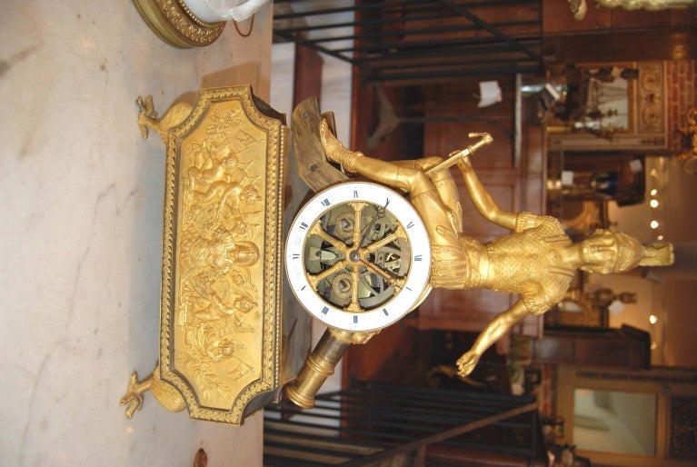 French Exceptional 19thc Empire Bronze Dore' Clock For Sale