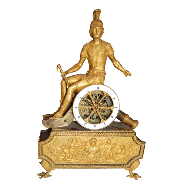 Exceptional 19thc Empire Bronze Dore' Clock For Sale