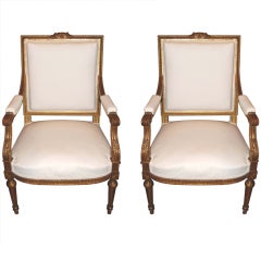 Pair 19thc. Gilded Armchairs 11
