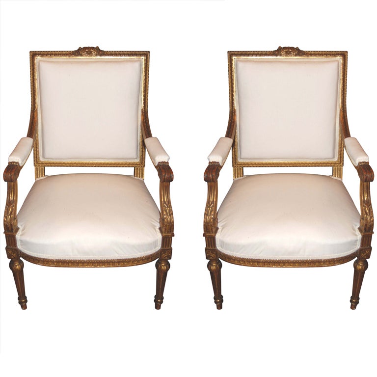 Pair 19thc. Gilded Armchairs