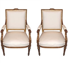 Pair 19thc. Gilded Armchairs