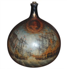 19thc. Blown Glass Painted Bottle