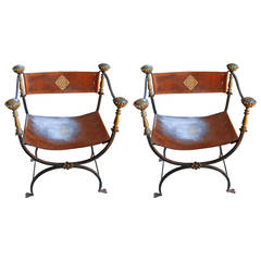 Pair of 19th Century Iron and Leather Campaign Chairs