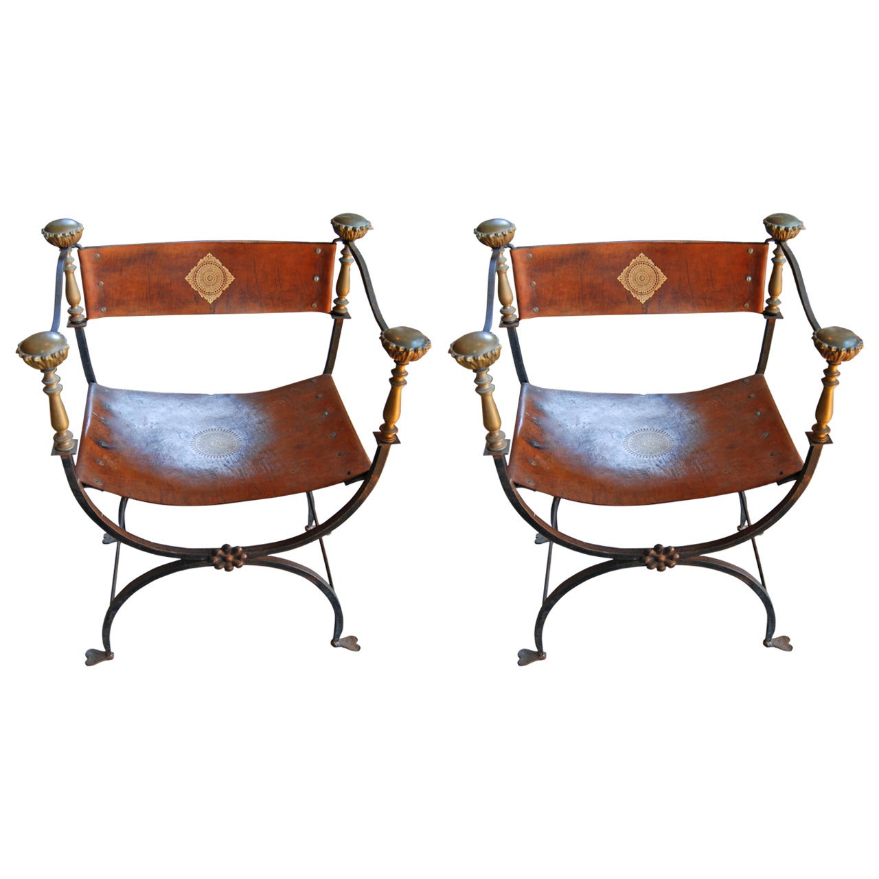 Pair of 19th Century Iron and Leather Campaign Chairs