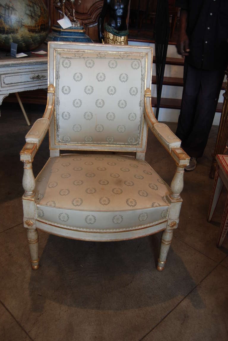 Gilded,Painted and Carved Louis XVI Armchair