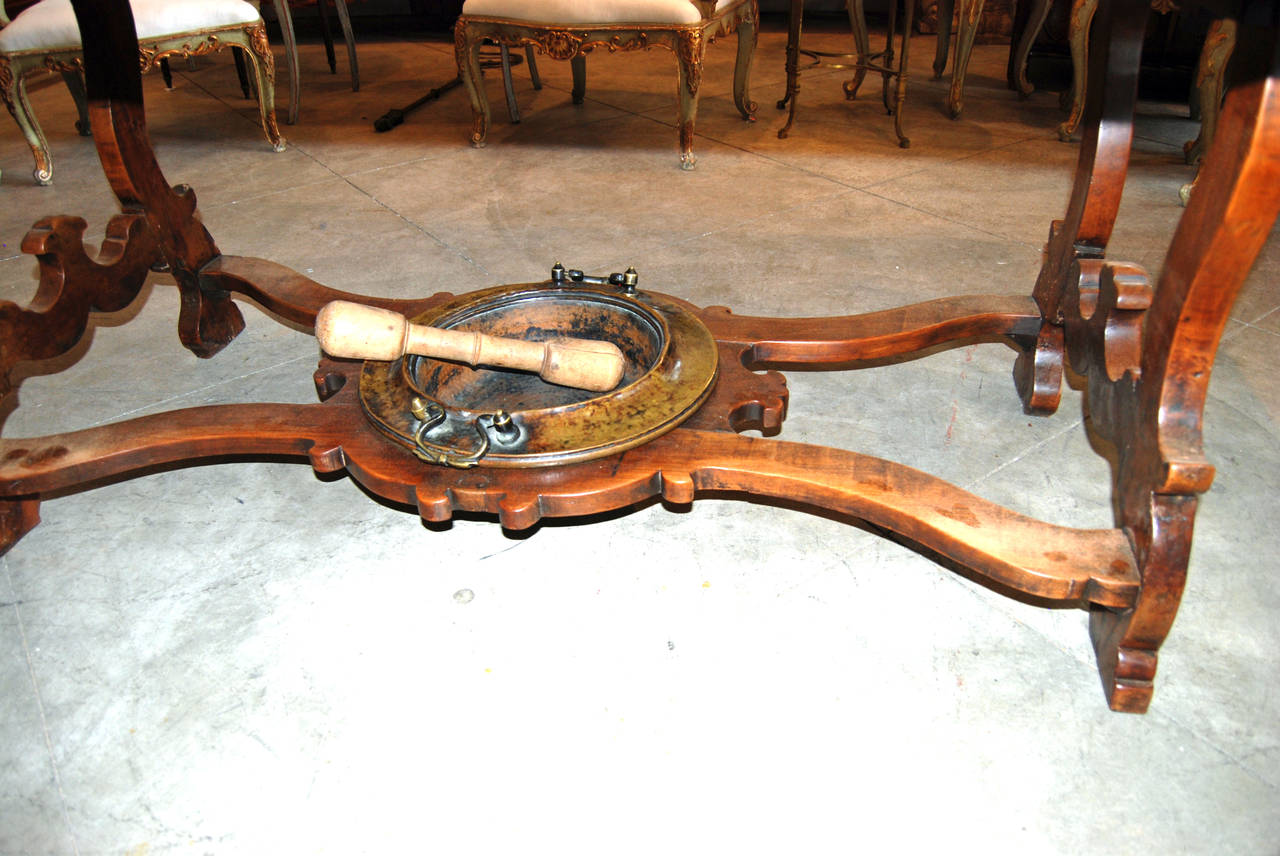 Italian 17th Century Walnut Tuscan Table with Original Brazier