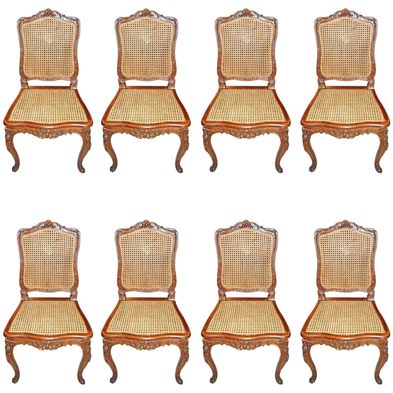 Ensemble de 8 chaises de salle à manger en noyer du 19e siècle