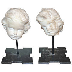 Pair 18thc Marble Putti Busts 5