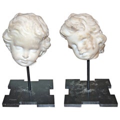 Pair 18thc Marble Putti Busts