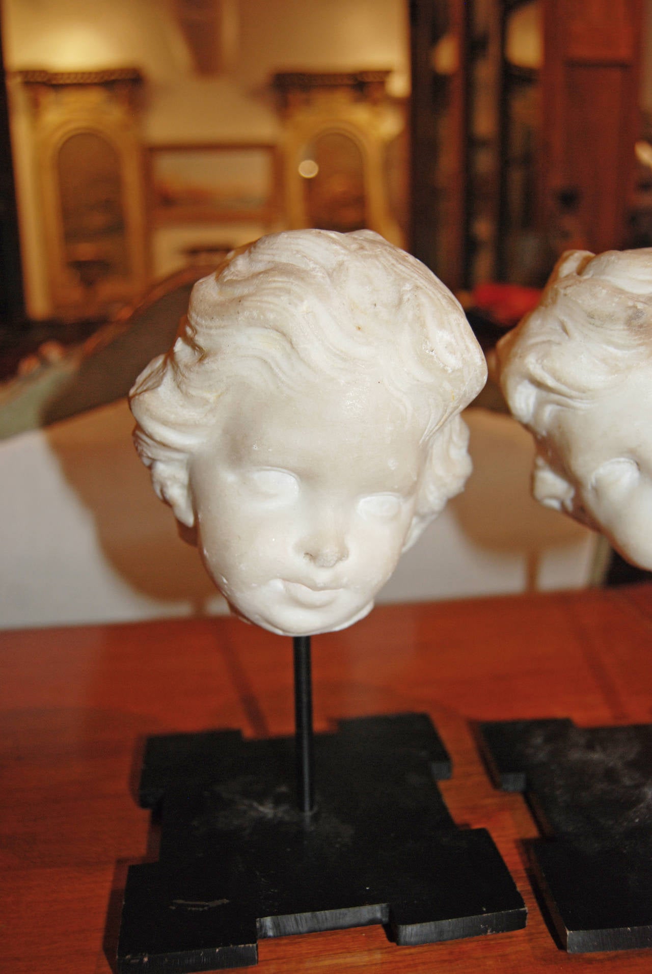 Sweet Pair 18thc Marble Putti on Stands