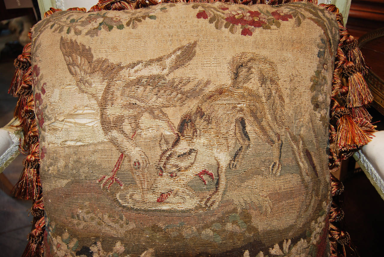 18th century fables of fontaine tapestry fragment.