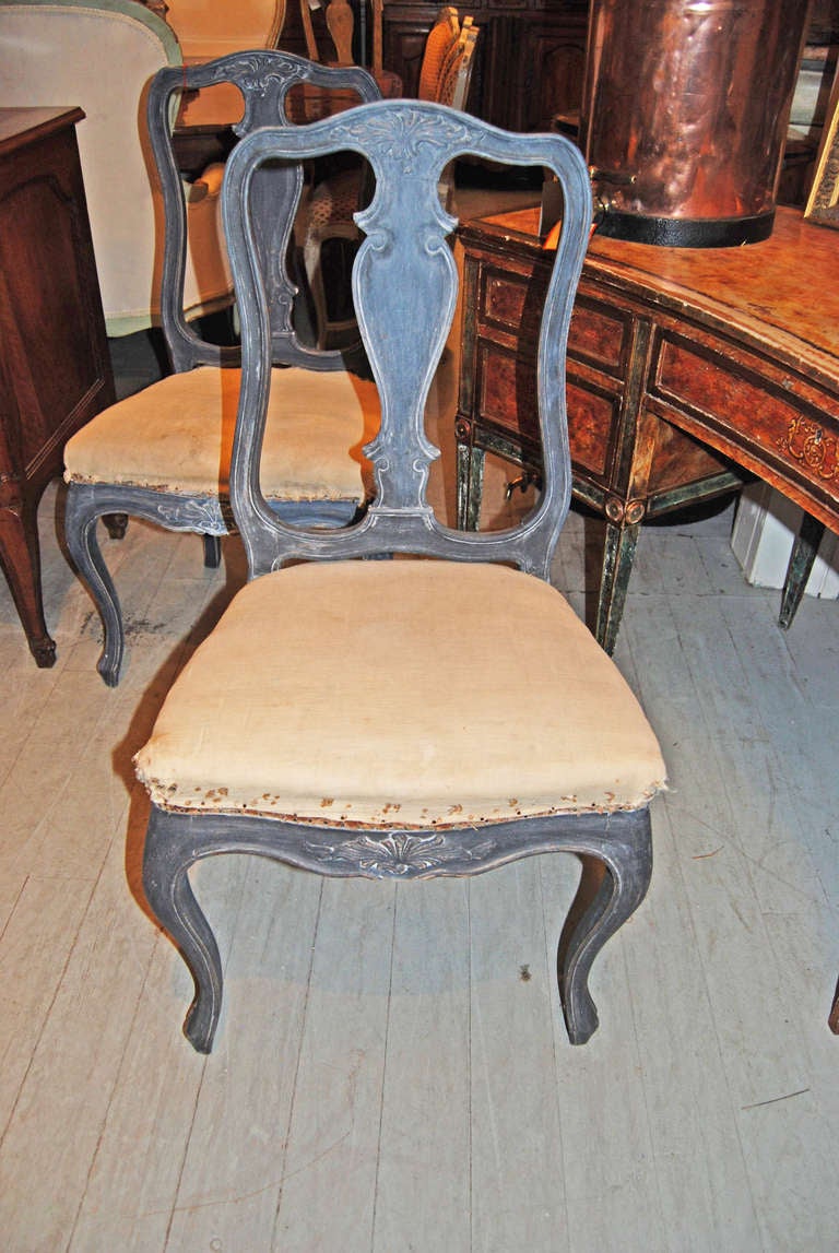 Set of 8 Painted and Carved Dining Chairs