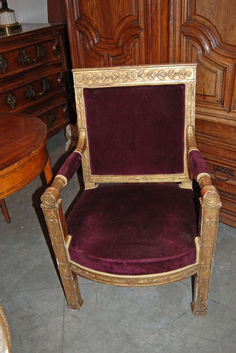 Empire Carved and Gilded Armchair