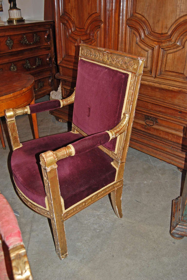 Period Empire Giltwood Armchair In Excellent Condition For Sale In New Orleans, LA