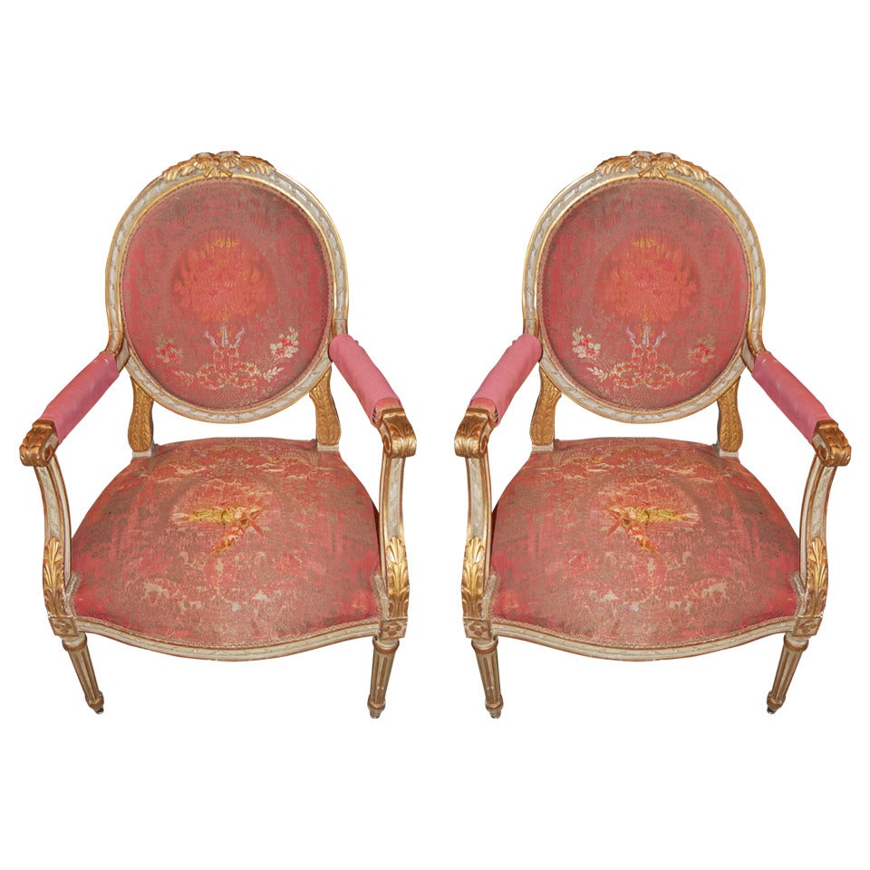 Pair 19thc.Giltwood Armchairs