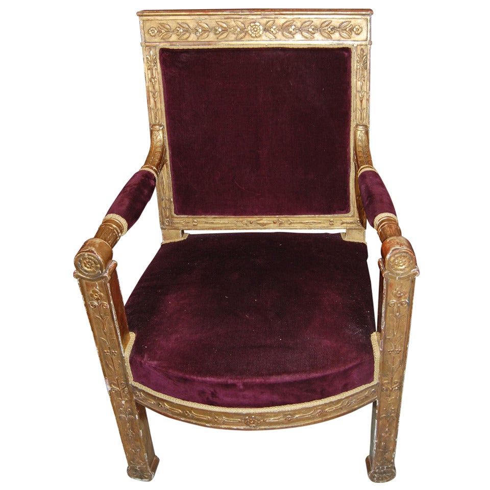 Period Empire Giltwood Armchair For Sale