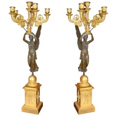 Pair Exceptional 18thc Winged Victory Candlesticks