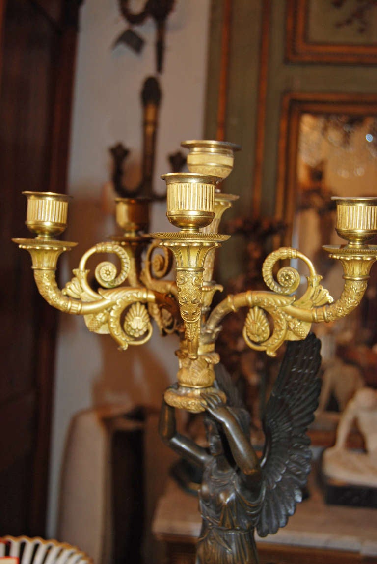 French Pair Exceptional 18thc Winged Victory Candlesticks