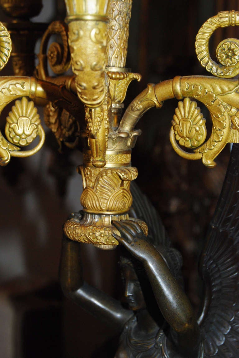 Pair Exceptional 18thc Winged Victory Candlesticks In Excellent Condition In New Orleans, LA