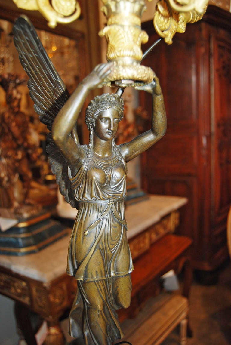 Bronze Pair Exceptional 18thc Winged Victory Candlesticks