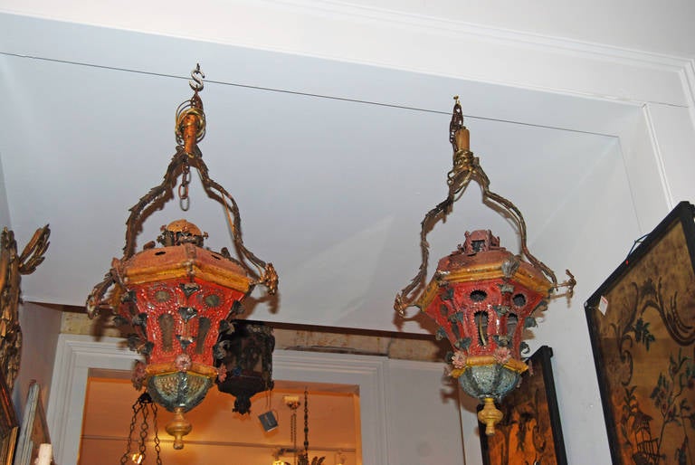 Pair of painted tole lanterns.