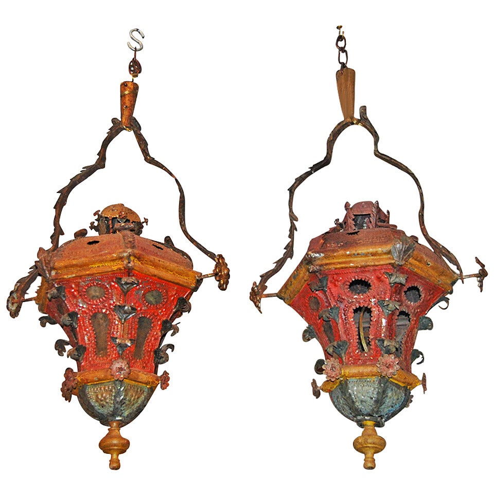 Pair of 19th Century Tole Lanterns For Sale