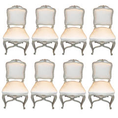 Antique Set of 8 19thc Painted and Carved Dining Chairs