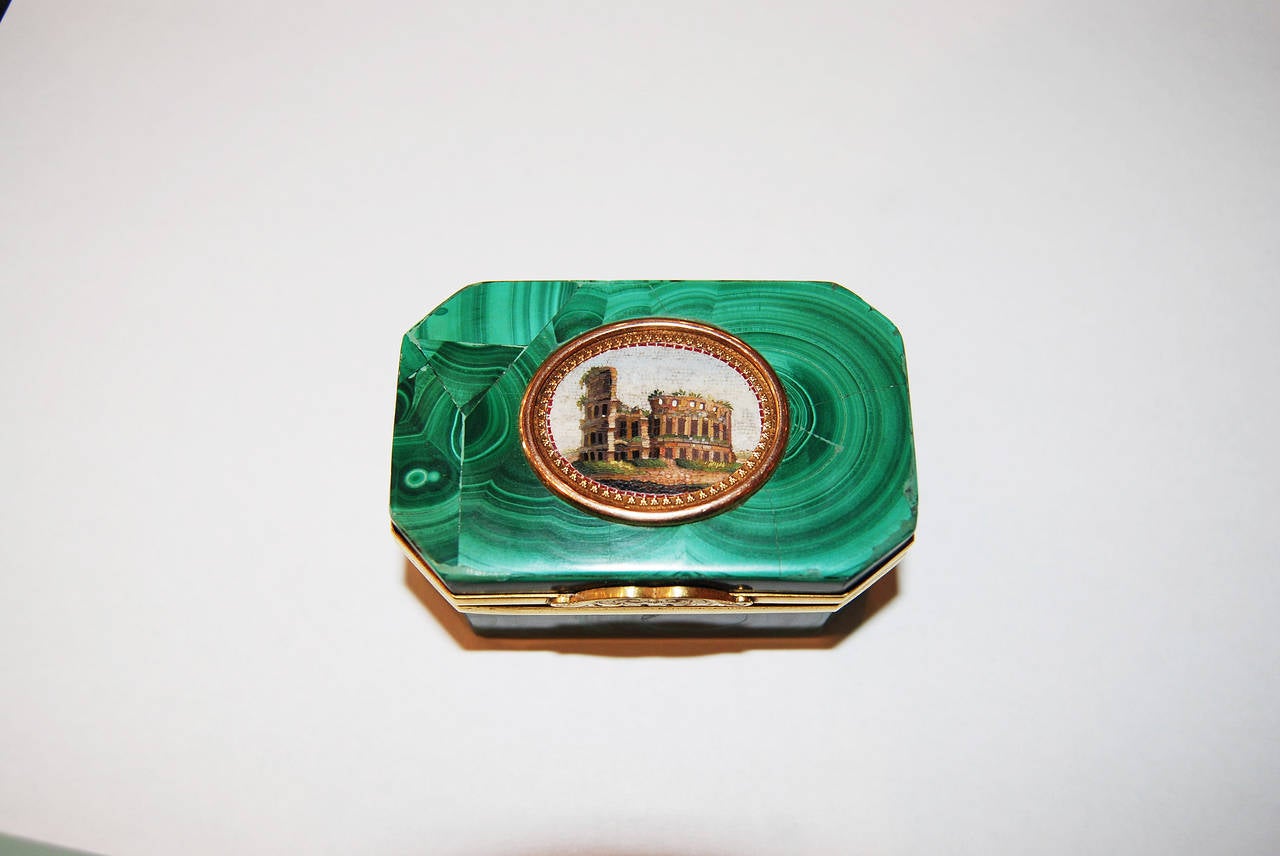 Russian Malachite Micro Mosaic Snuff Box
