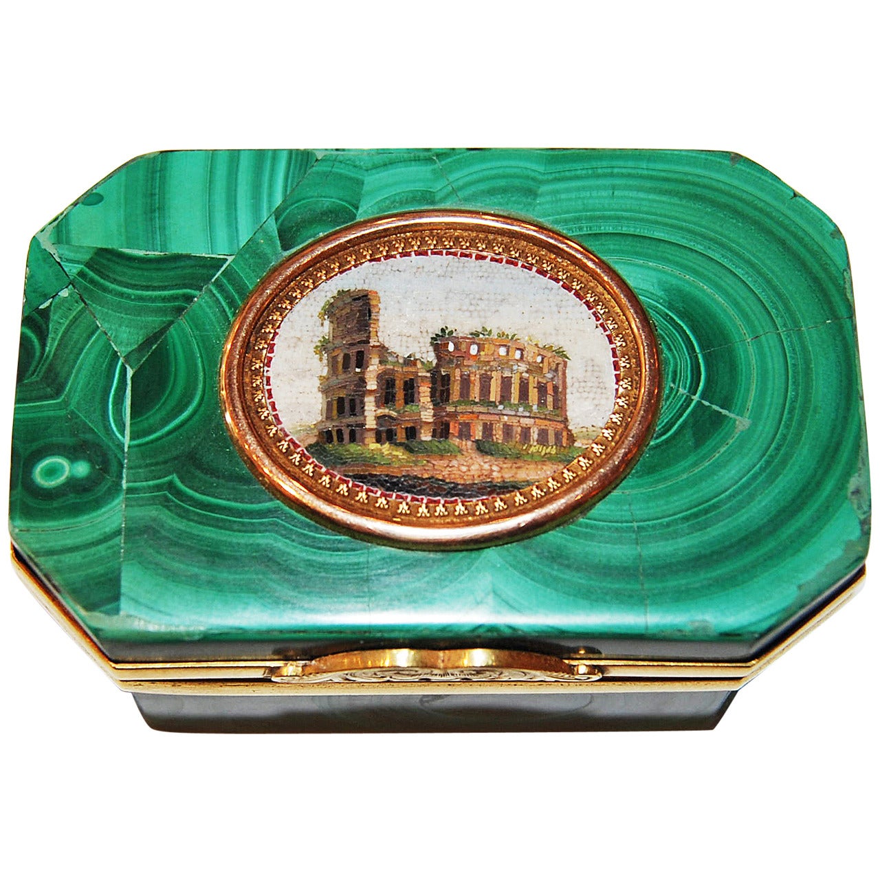 Russian Malachite Micro Mosaic Snuff Box