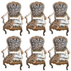 Set Of 6 18th c. Painted and Gilded Armchairs