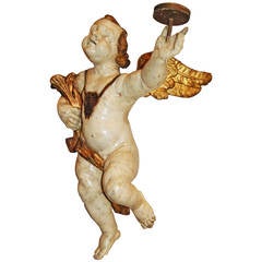 Italian 18th Century Painted and Gilded Cherubim Candleholder