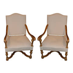 Pair Napoleon III Giltwood Armchairs