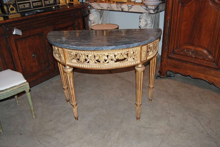 Exceptionally Carved Giltwood Demilune Console