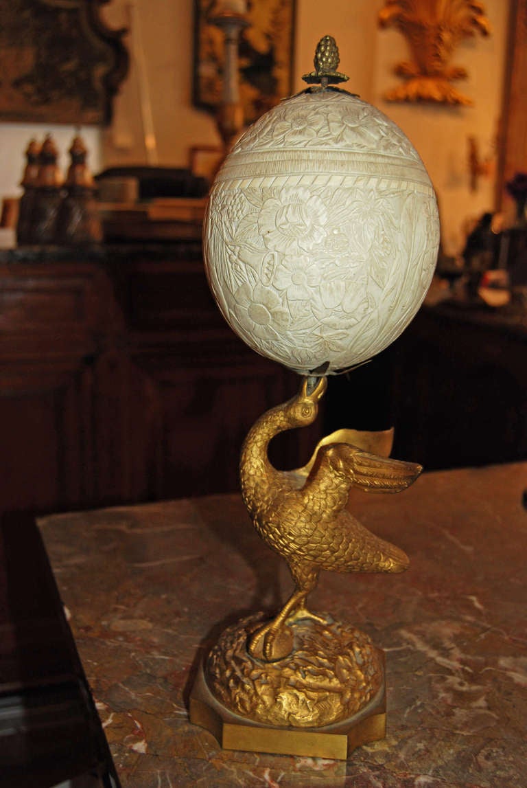French Exceptionally Carved Grand Tour Ostrich Egg
