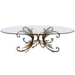 Mid-Century Coco Chanel Style Gilt Metal Coffee Table