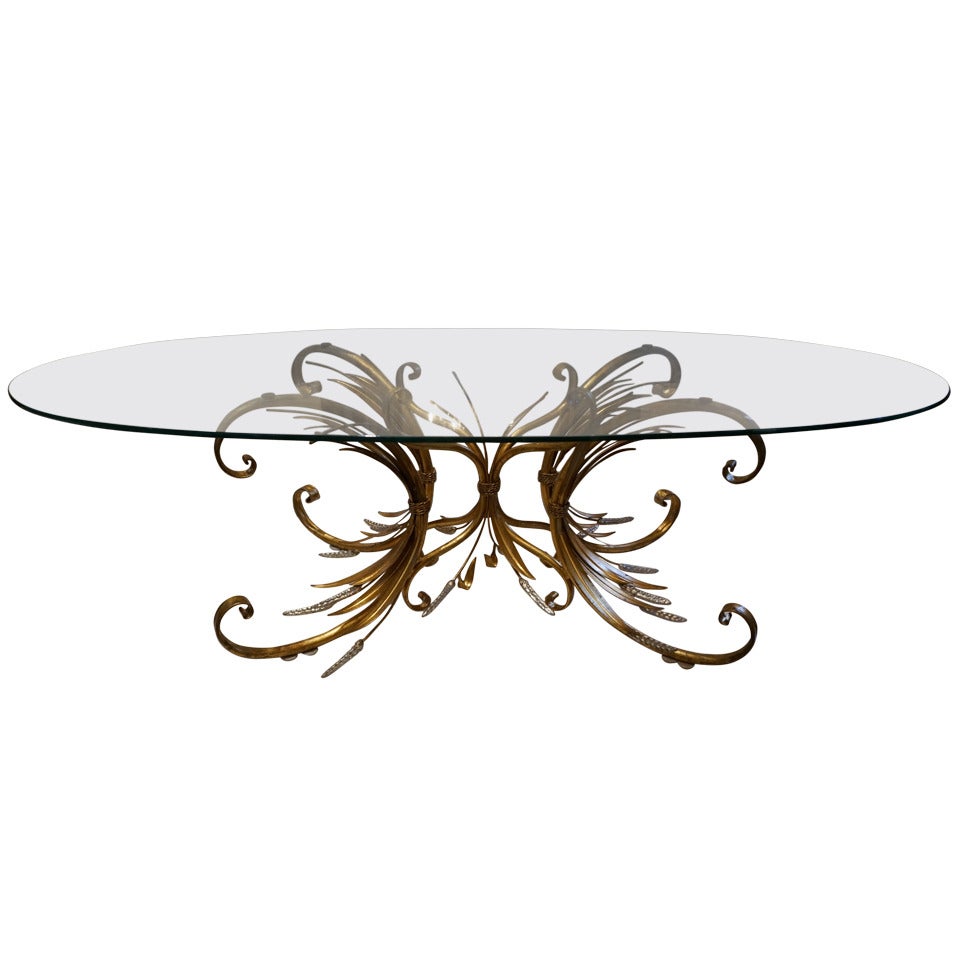 Mid-Century Coco Chanel Style Gilt Metal Coffee Table For Sale