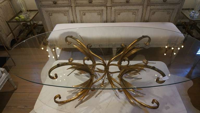 French Mid-Century Coco Chanel Style Gilt Metal Coffee Table For Sale