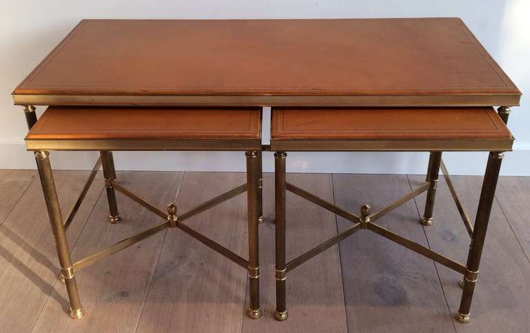 1940s Nesting Cocktail Tables with Original Leather Top