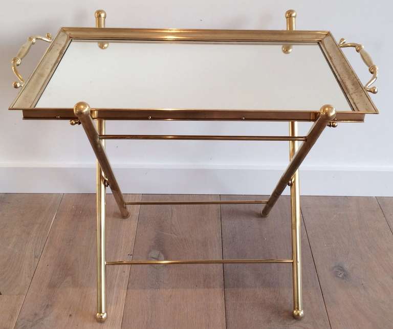 1950s mirrored brass tray on folding stand tres chic!