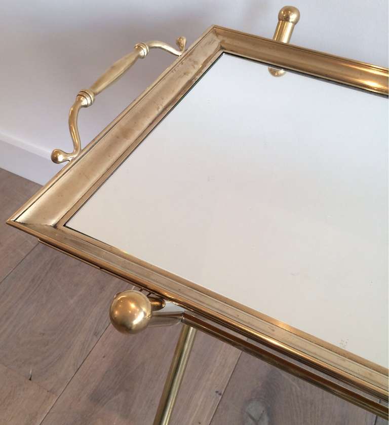 1950s Mirrored Brass Tray on Folding Stand In Excellent Condition In New Orleans, LA