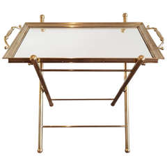 1950s Mirrored Brass Tray on Folding Stand