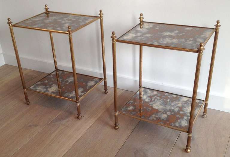 Pair of Bagues End Tables with  Églomisé Mirrored Tops In Good Condition For Sale In New Orleans, LA