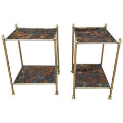 Pair of Bagues End Tables with  Églomisé Mirrored Tops