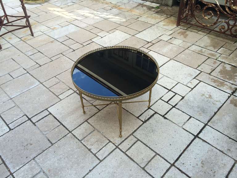 Round Table with Black Opaline Glass Top Attributed to Jansen