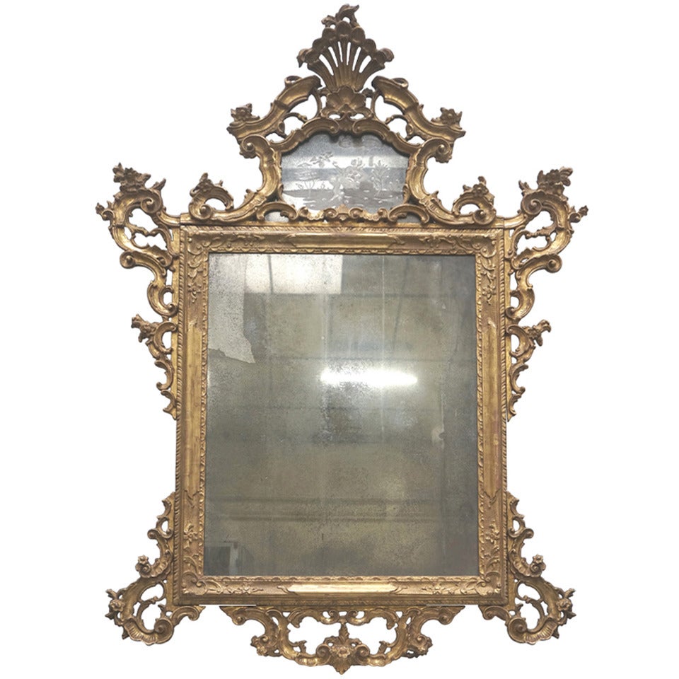 Venetian Mirror with Mercury Glass For Sale