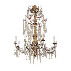 19th c Italian gilt wood And Crystal Eight Light Chandelier, electrified 3