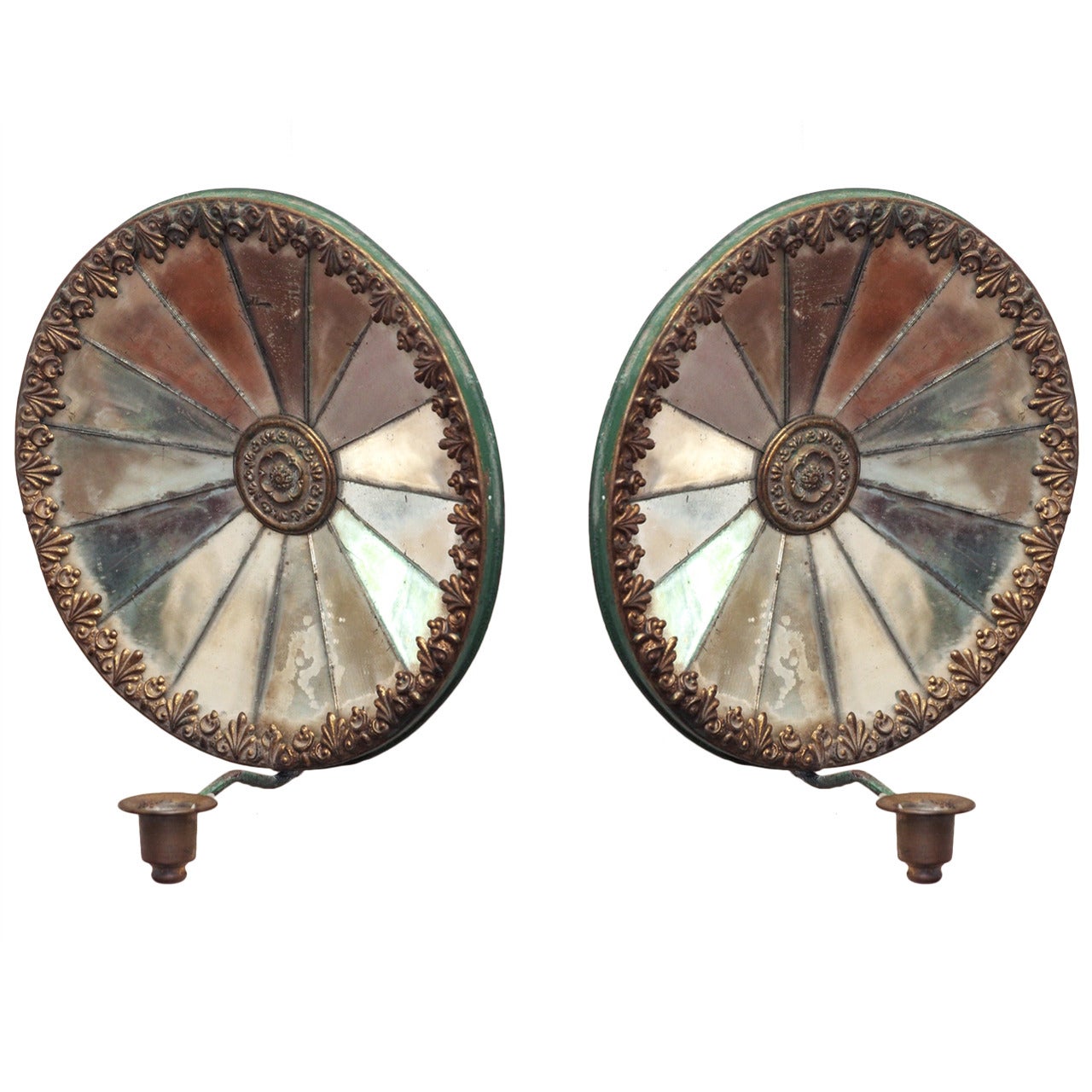 Pair of 19th c tole and mirror single candle sconces