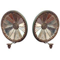 Pair of 19th c tole and mirror single candle sconces