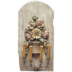 18th c Carved and painted four light wall sconce with basket of flowers